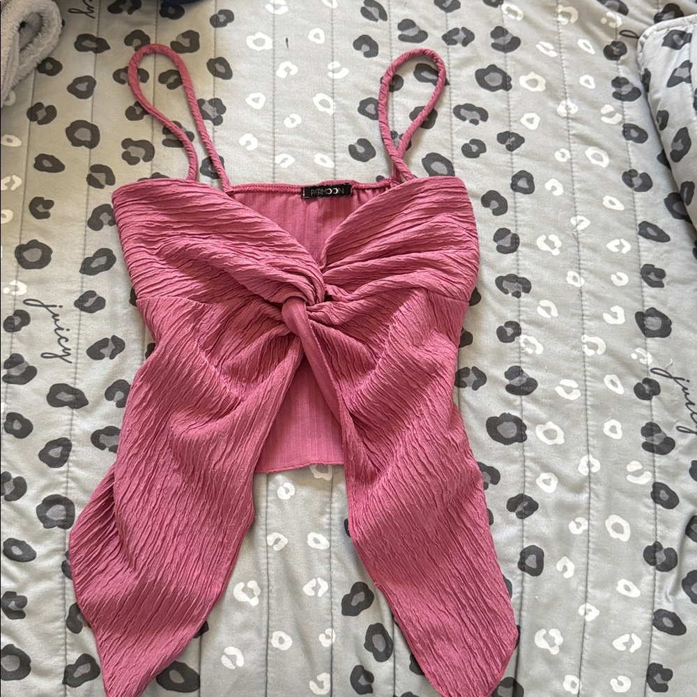 Pink Textured Bow Front Top